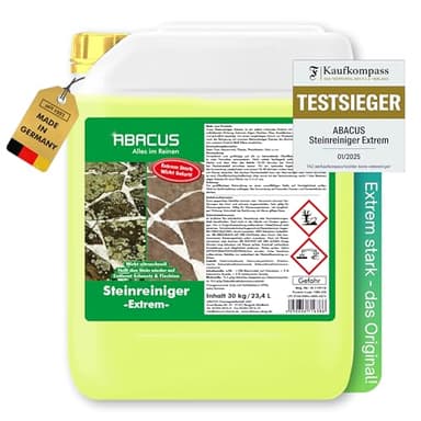 ABACUS® Steinreiniger Extrem, intensiver Steinreiniger für außen mit Sofortwirkung, entfernt sofort Schmutz, Grünbelag, Flechten & Algen auf und Stein in Minuten, Steinreiniger Intensiv außen 30 kg