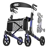 VOCIC Rollator Faltbar und Leicht mit Sitz, Rollatoren Schmal für Wohnung Klappbar Aluminium Gehhilfe für Senioren, wiegt nur 7.8kg, Kaufen Walker Für Alle Terrains, 5 Jahre Garantie | Blau