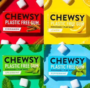 Chewsy Geschmackskollektion | natürlicher, plastikfreier Kaugummi | zuckerfrei + aspartamfrei | mit 100% Xylitol gesüßt | zahnschonend | vegan 15 g (12 Packungen, 120 Stück Kaugummi)