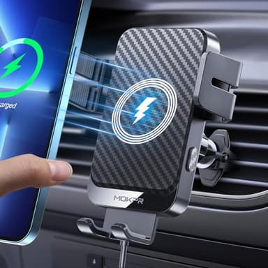 MOKPR 15W Handyhalterung Auto mit Ladefunktion, Kfz Ladegerät Induktive Ladestation Auto Handyhalter Lüftung, Automatische Klemmung Handyhalterung Auto Induktives Laden für iPhone Samsung LG usw