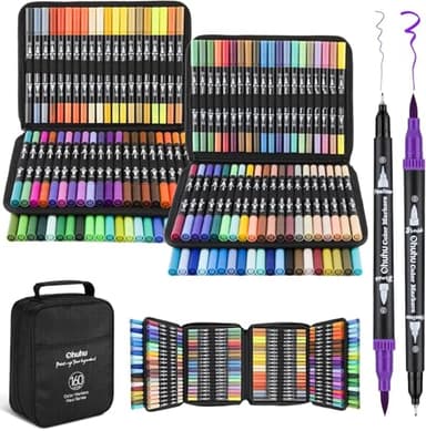 Ohuhu 160 Farben Filzstifte – Dual Brush Pen Set mit Doppelspitze (Pinsel & Fineliner), wasserbasierte Stifte für Erwachsene – Ideal für Bullet Journal, Kalligraphie Mandala, Maui Serie - Tragetasche
