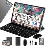 SUAAT 2025 Neueste Tablet 10 Zoll mit Widevine L1, Android 14 Tablet, 20GB RAM+128GB ROM(TF 1TB), Octa-Core 1.8GHz,WiFi 6, 6000mAh, Bluetooth 5.0, 1280 * 800, 8MP+5MP,mit Tastatur und Maus,Grau