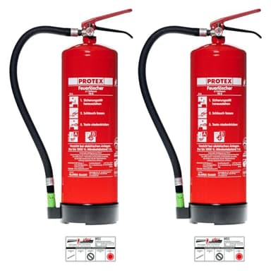 Protex – 2X Schaum-Feuerlöscher SD6 E – 6 Liter – fluorfrei – für die Brandklassen A und B – nach DIN EN 3 – 11 kg – mit praktischer Halterung – mit Prüfplakette – Made in EU
