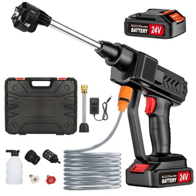 Akku Hochdruckreiniger, Mobiler Hochdruckreiniger Akku, Hydroblast Akku Druckreiniger, Max 260PSI, Mit 2 x Akku, Schaumsprüher, 6-in-1 Multifunktionale Düse für Autos, Rasen, Gärten, Pools