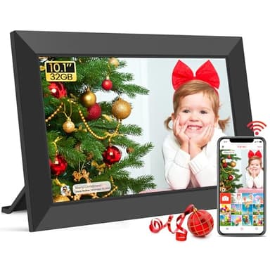 Frameo WLAN Digitaler Bilderrahmen 10,1 Zoll, HD 1280 * 800 IPS Touchscreen Elektronischer FotoRahmen mit 32GB Speicher, Auto Drehung, Einfache Weitergabe von Fotos Videos über Frameo App