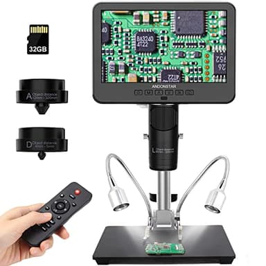 Andonstar AD246S-M HDMI Digitales Mikroskop mit 7-Zoll-Bildschirm 2000x, 3 Objektive 2160P UHD-Videoaufnahme, Digitalmikroskop, Lötmikroskop, biologisches Mikroskop-Kit mit 32G-Karte