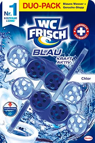 WC FRISCH Kraft Aktiv Blauspüler Chlor (2*50 g), WC Reiniger mit innovativer Geruchs-Stopp-Formel, Duftsteine für extra Frische und eine sichtbare Reinigung