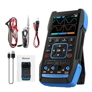 Ailao Oszilloskop Multimeter 3 In 1 Oscilloscope USB Oszilloskop 2 kanal 10MHz Bandbreite 50MSa/s Abtastrate 9999 Zählungen, mit Sonde Rote schwarze Krokodilklemme Multimeter Stift.