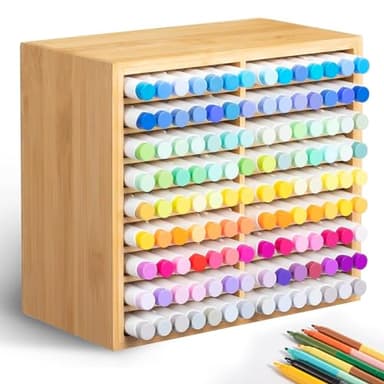 ALLILUYAA Marker Organizer, Bambus Organizer Schreibtisch mit Gibt 18 Fächer, die 126 Marker Aufnehmen, Holz Desktop Aufbewahrung für Klassenzimmer Büro Dekoration
