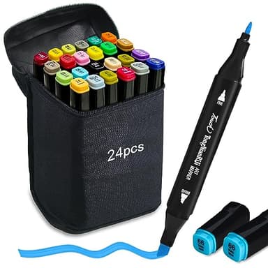 Autoau Alkohol Marker Stifte 24 Fraben Alcohol Stifte Set Twin Tip Design Manga Stifte Permanent Marker Alkohol Filzstifte für Zeichnen Gestalten Skizzieren Handlettering Tagging