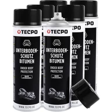 TECPO Unterbodenschutz Bitumen 6x 500ml schwarz Steinschlagschutz UBS Versieglung Spray Schutz vor Steinschlag, Rost, Chemikalien mit Anti-Dröhn-Wirkung