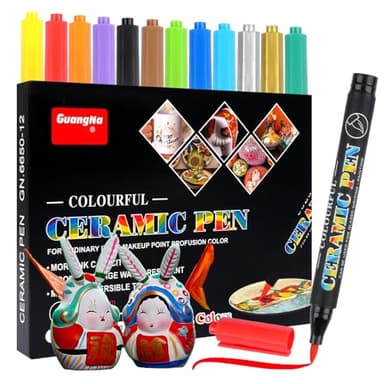 Maxmoc Porzellanstifte Spülmaschinenfest,12 Farben Keramik Stifte Zum Bemalen Spülmaschinenfest,Keramik Bemalen Stifte Set Wasserfester Acrylmarker für Porzellan Zeichnungsmuster