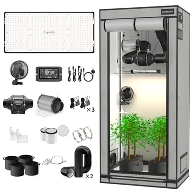 Aygrochy Growzelt Komplettset mit Central Integrated Controller. Automatischer Belüftung Zirkulationsplan, Vollspektrum-LED-Wachstumslampe, 60 X120X180cm PEVA Hohe Reflektivität Grow Box Komplettset.