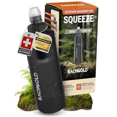 Bachgold® Squeeze Wasserfilter Outdoor – ultraleichter Wasserfilter (Grau) mit 500 L Kapazität | entfernt Bakterien, Viren & Mikroplastik | für Camping, Survival, Notfall, Bushcraft (Grau, 1000 ml)