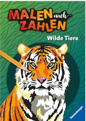 Ravensburger Malen nach Zahlen Wilde Tiere - 32 Motive abgestimmt auf Buntstiftsets mit 24 Farben (Stifte nicht enthalten) - Malbuch mit nummerierten Ausmalfeldern für fortgeschrittene Fans der Reihe
