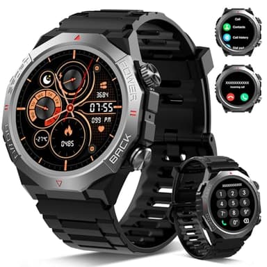 Militär Smartwatch Herren Damen, Smart Watch mitTelefonfunktion 1,39" Touchscreen, Herzfrequenzmonitor Schlafmonitor IP68 Wasserdicht Sportuhr, 110+ Sportmodi Fitnessuhr für iOS Android (Schwarz)