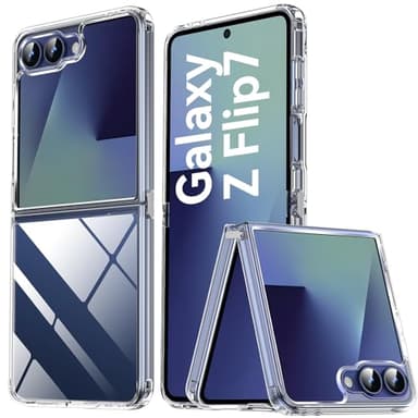 Qasyfanc Handyhülle für Samsung Galaxy Z Flip 7 Hülle mit Kameraschutz, [Militärnorm Schutz] Hard PC Rückseite TPU Bumper Nie Vergilbung Hülle für Samsung Galaxy Z Flip 7 5G, Klar