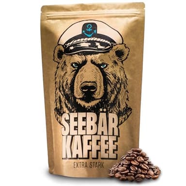 SEEBÄR KAFFEE - Extra Starke Kaffeebohnen – 500g – Säurearm & Intensiv im Geschmack – Ganze Bohnen für Kaffeevollautomat, Espresso und French Press - Viel Viel Koffein & wenig Säure