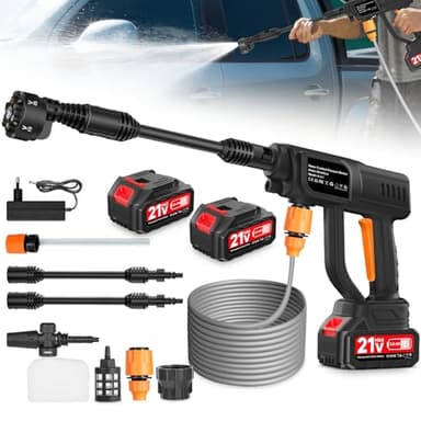 wowspeed Akku Hochdruckreiniger, 120Bar Mobiler Hochdruckreiniger mit 2 Akkus, 1700PSI, 6-in-1-Multifunktionsdüse, 5M Schlauch, Filterkessel, für Autos Terrasse Fenster Böden Garten