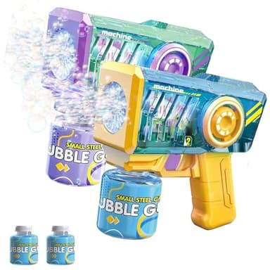 Seifenblasenpistole Kinder, 2 Pcs Bubble Gun, mit 2 Flaschen Seifenblasenflüssigkeit, 5000+ Seifenblasen pro Minute