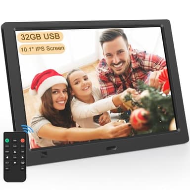Digitaler Bilderrahmen Elektronischer Fotorahmen ohne WLAN, 10,1 Zoll IPS Bildschirm Photo Frame mit 32GB USB Stick & Bewegungssensor Kalendar/Zeitschaltuhr Foto/Video/Musik-Player Wandmontierbar