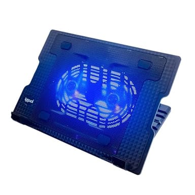 iggual – Tragbare Laptop-Kühlbasis bis 17" mit 2 leisen Lüftern und Handyhalterung, Höhenverstellbar mit 4 Stufen und Blauer LED-Beleuchtung, inkl. USB-A-Kabel (RP2V17A)