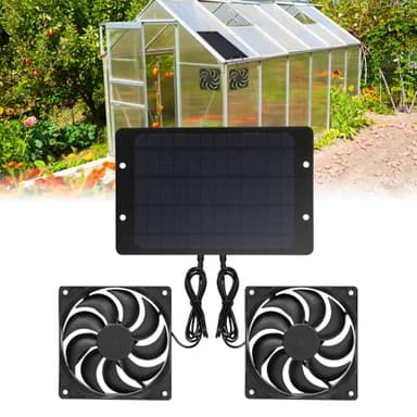 Solar Ventilator 10W, Afenau 2 Stück Solar Lüfter mit 3,94 Fuß Kabel, IP65 Wasserdicht Solarlüfter, Dual Auspuffventilator Solarventilator für Gewächshaus Hühnerstall Gartenhaus Schuppen Belüftung