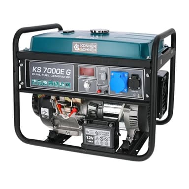 Könner & Söhnen KS 7000E G - Hybrid Benzin-LPG 4-Takt Stromerzeuger,Kupfer Generatoren 5500 Watt,1x16A,1x32A,E-Start, Automatischer Spannungsregler 230V Generator für Haus,Garage oder Werkstatt