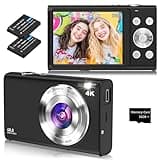 Digitalkamera, 4K Autofokus Fotoapparat Fotokamera mit 32G SD Karte HD 48MP mit 2.8" großem Bildschirm, 16X Digitalzoom, Kompaktkamera Tragbare Mini Kamera für Erwachsene, Anfänger (schwarz)