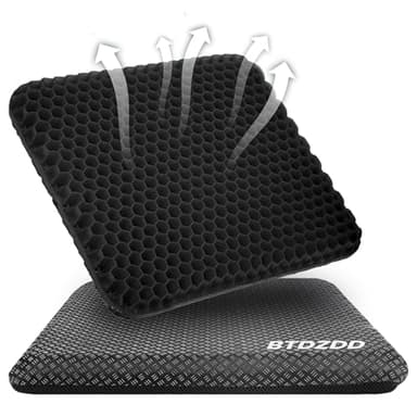 BTDZDD Gel Sitzkissen, Orthopädisch Doppelschicht Verdickung Sitzkissen mit Rutschfester Stoffhülle Atmungsaktives Stuhlkissen für Bürostuhl (Schwarz, 43cm*39cm*4cm)