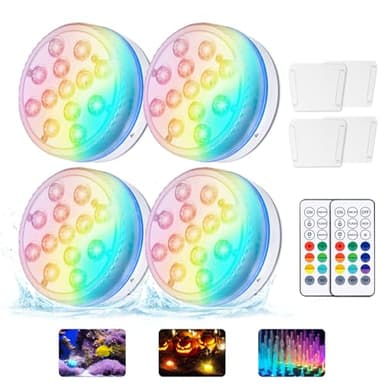 Nalezuns Unterwasser Licht,4 Stück 13 LED Poolbeleuchtung Unterwasser, LED Poollicht Beleuchtung mit RF Fernbedienung, RGB Farbwechsel Pool Dekolichter für Schwimmbad, Brunnen, Teich, Aquarium, Party