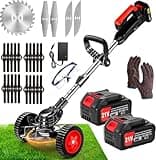 ZJS Rasentrimmer Mit Akku Leichter Freischneider 4.0Ah Batterie 33~47in Elektrischer Rasentrimmer Teleskop-stiel Zum Trimmer Garten Motorsense Akku/Elektro Enthalten 3 Arten Von Schneidklingen&Räder