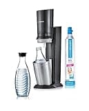 SodaStream Crystal 2.0 Wassersprudler mit CO2-Zylinder und 2x Glaskaraffen, Gebürsteter Stahl, Titan/Silber, 20.25 x 45.37 x 29.60 cm
