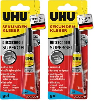 UHU Sekundenkleber extra stark | 10g Kleber Gel für präzises Kleben | Sekundenkleber Gel für Kunststoff, Metall, Holz, Keramik, Porzellankleber | Superkleber & Kunststoffkleber (Packung mit 2)
