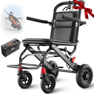 VOCIC U41 Rollstuhl Faltbar Leicht,8,6KG Aluminium Ultraleichter Reiserollstuhl,Tragbarer Transportrollstühle klappbar mit 20CM groß Honeycomb Gelände Reifen,Schmaler Rollstuhl für Wohnung |Schwarz