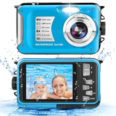 Unterwasserkamera wasserdichte Kamera 10FT 1080P Full HD 30MP Unterwasserkamera 16X Digitalzoom mit Einer 32GB Karte Anti Shake Digitalkamera Blau