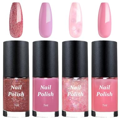 4PCS Glossy Nagellack Schnelltrocknend Set - Cute Pink Style Nagellack Glitzer - Haltbarer Nail Polish Quick Dry Glitter - Ohne UV Lampe für Frauen DIY Naildesign Art Home