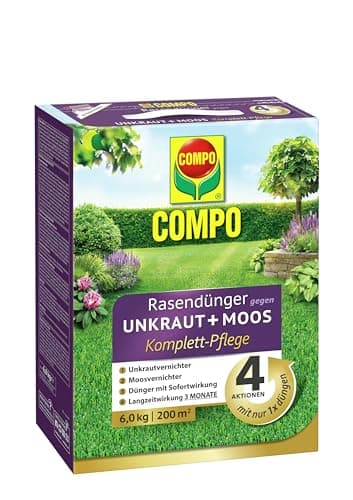 Rasendünger gegen Unkraut+Moos Komplett-Pflege 6 kg für 200 m² optimale Nährstoffversirgung - 3 Monate Langzeitwirkung - gegen Moos und Unkraut - 6 kg für 200 m²