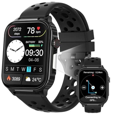 Parsonver Smartwatch Herren mit Eingebautes GPS, 520Mah 10 Tage Akkulaufzeit, Kompass, Fitness Uhr mit 100+ Sportmodi, Bluetooth Anrufen, Herzfrequenz, Schlafen, Über 400 Zifferblätter, Schwarz, 1.95"
