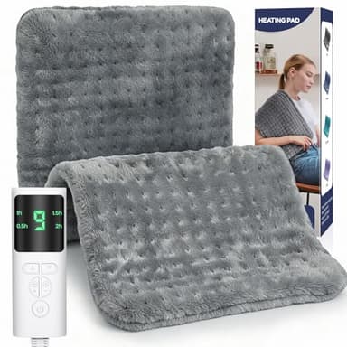 VSTKEN Heizkissen, Elektrisches Wärmekissen für Rücken Nacken Schulter Bauch, 9 Heizstufen und 4 automatische Abschaltzeiten, Weicher Flanell, Maschinenwaschbar,2M-Kabel (Dunkelgrau, 30 X 60 cm)