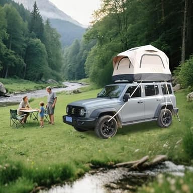 Aufblasbares Dachzelt Auto für SUV - Ultraleicht 30kg Softshell Autozelt mit 15cm Drop-Stitch Matratzen-Boden - Wasserdichtes 300D Camping Dachzelt inkl. Leiter & Pumpe (Beige/Schwarz, 2-3 Personen)