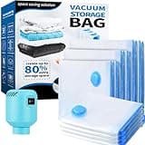 Vakuumbeutel für Kleidung Bettdecken mit Elektrische Pumpe 10 Stück, 2XL+2L+2M+4S Wiederverwendbar Vacuum Bags für Lagerung für Bettwäsche Kissen,Umzug und Reise
