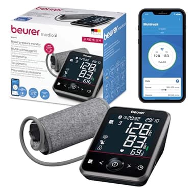 Beurer BM 64 Oberarm-Blutdruckmessgerät, Erkennung von Vorhofflimmern (AFib) zur Schlaganfallprävention, App-Anbindung, patentierter Ruheindikator, Manschette für Oberarme von 22-42 cm, Medizinprodukt