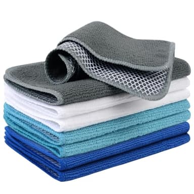 VIVOTE Microfaser Spültücher Spüllappen Waschbar Geschirrtücher Mit Poly-Mesh-Scheuerseite Abwaschtücher Küche Haushalt Tücher,8 Stück,20cmx20cm (Hellgrau+Seeblau+Weiß+Marineblau)