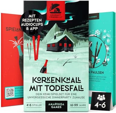 Gourmet Criminelle® Krimidinner für zuhause I 4-6 Personen | Mysteriöser Mordfall Korkenknall mit Todesfall für Deine Crime Dinner Party | Spannendes Krimi Dinner Spiel ab 16 Jahren | 4-6 Spieler