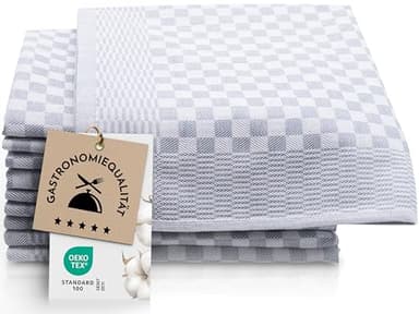 ZOLLNER 10er Set Geschirrtücher Baumwolle in 46x70 cm - super saugstarke und robuste Küchentücher – waschbar bis 60°C – in grau kariert - Gastronomiequalität - Oeko Tex® Zertifiziert