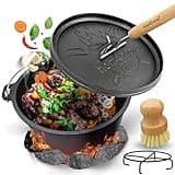 holz4home® Dutch Oven Set [9L, Ohne Füße] I Eingebrannter Feuertopf Gusseisen I Schmortopf mit Deckelheber und Zubehör I Dopf Kochtopf Bräter für Garten Lagerfeuer Camping