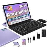 fezawio Android 14 Tablet 10 Zoll 20GB RAM+128GB ROM, Acht Kerne Tablet WiFi 6, 6000mAh, (1TB TF) Tablet mit Tastatur und Maus+EIN Jahr Bildschirmversicherung - (lila)