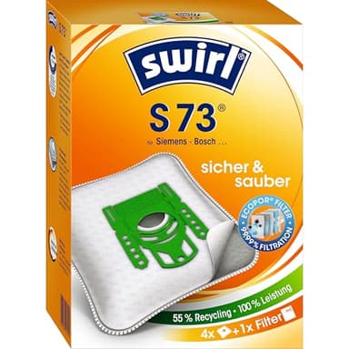 Swirl S 73 EcoPor Staubsaugerbeutel (4 Beutel), reißfeste Staubbeutel für einige Siemens & Bosch Staubsauger, Filterung von Hausstaub & allergenem Feinstaub