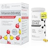 Vitamin D3 K2 MK-7 Hochdosiert – 240 Softgel Kapseln – 5000 IE Vitamin D und 100mcg Vitamin K2 MK7 – Hohe Bioverfügbarkeit mit Leinöl – Unterstützt Immunsystem und Knochen – Ohne Zusätze